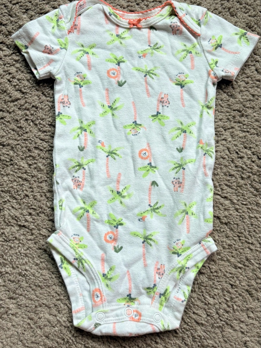 Carter's White Onesie with Green Palm Tree & Peach Accents